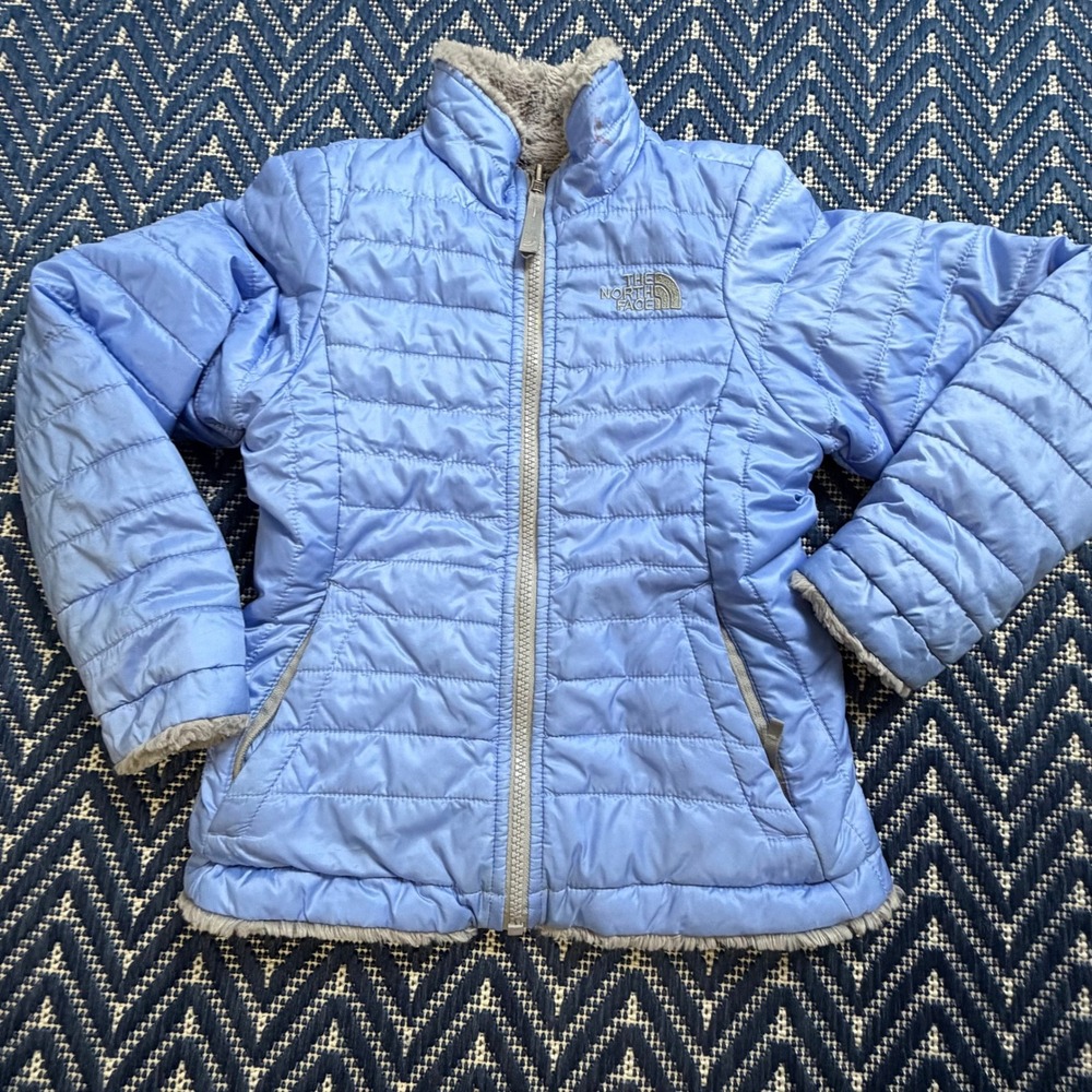 The North Face Reversible Mossbud Swirl Jacket Girls XS 6 Blue Grey